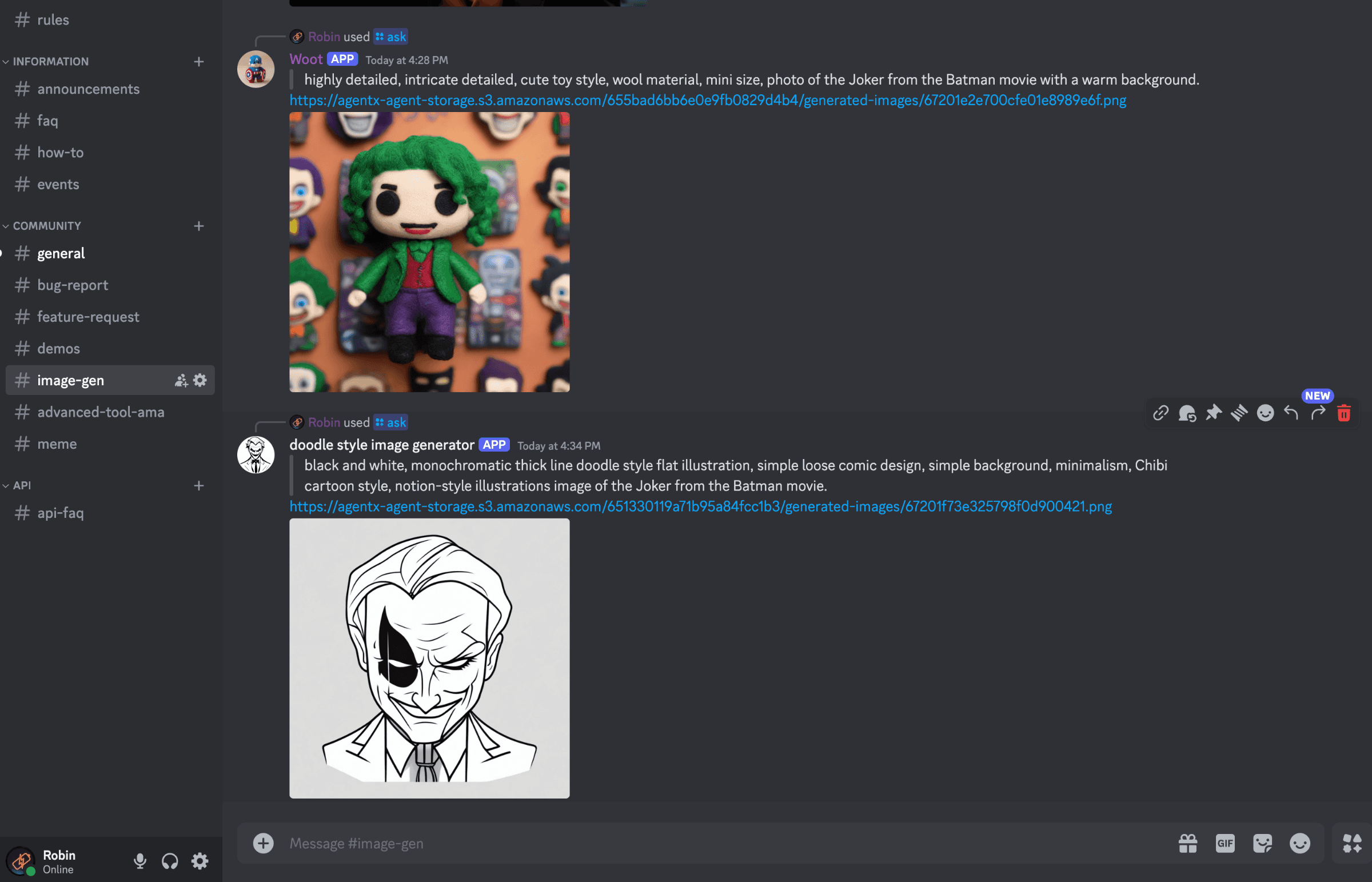 Deploy multiple AI image agents with different styles in a single Discord server.