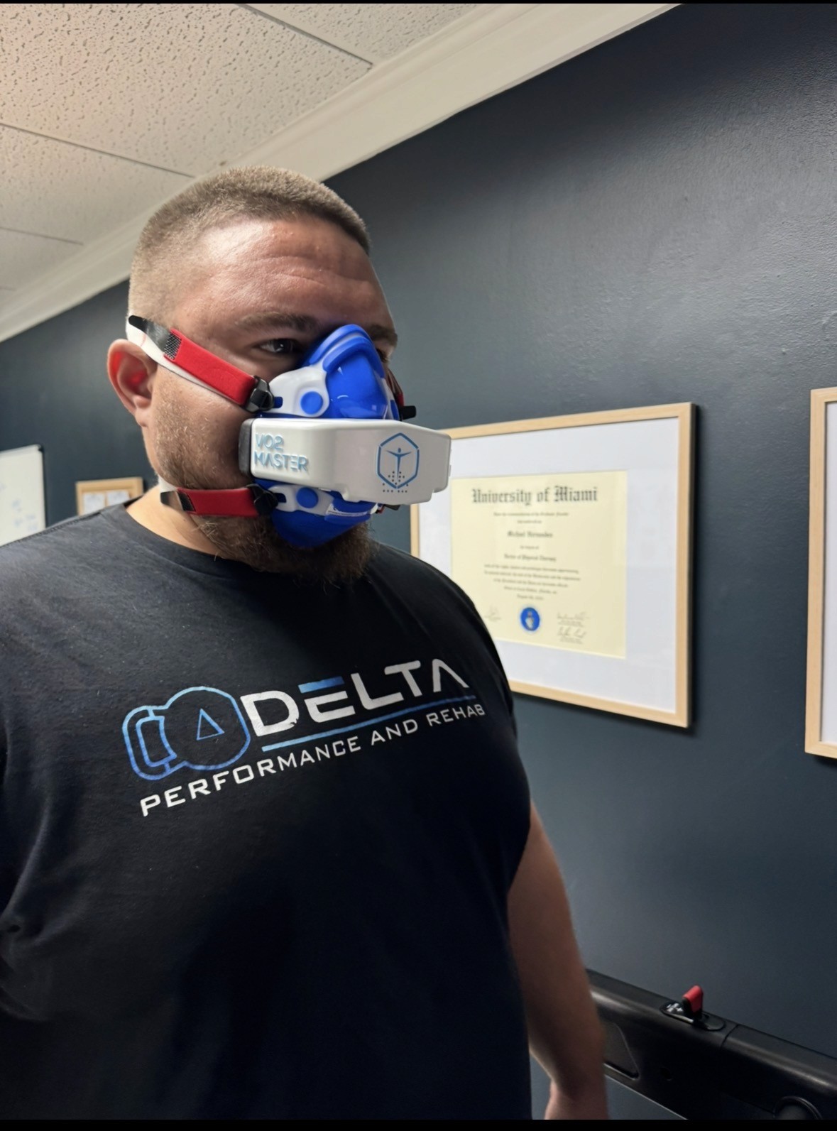 Male athlete participating in VO2 Max testing on a treadmill