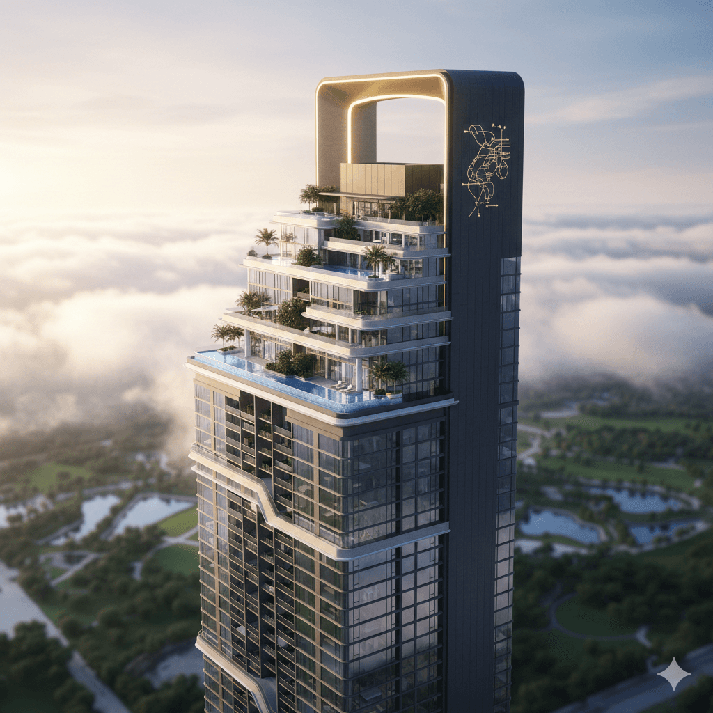 Luxury high-rise G+32 residential tower view in Sector 113 Dwarka Expressway Gurugram.