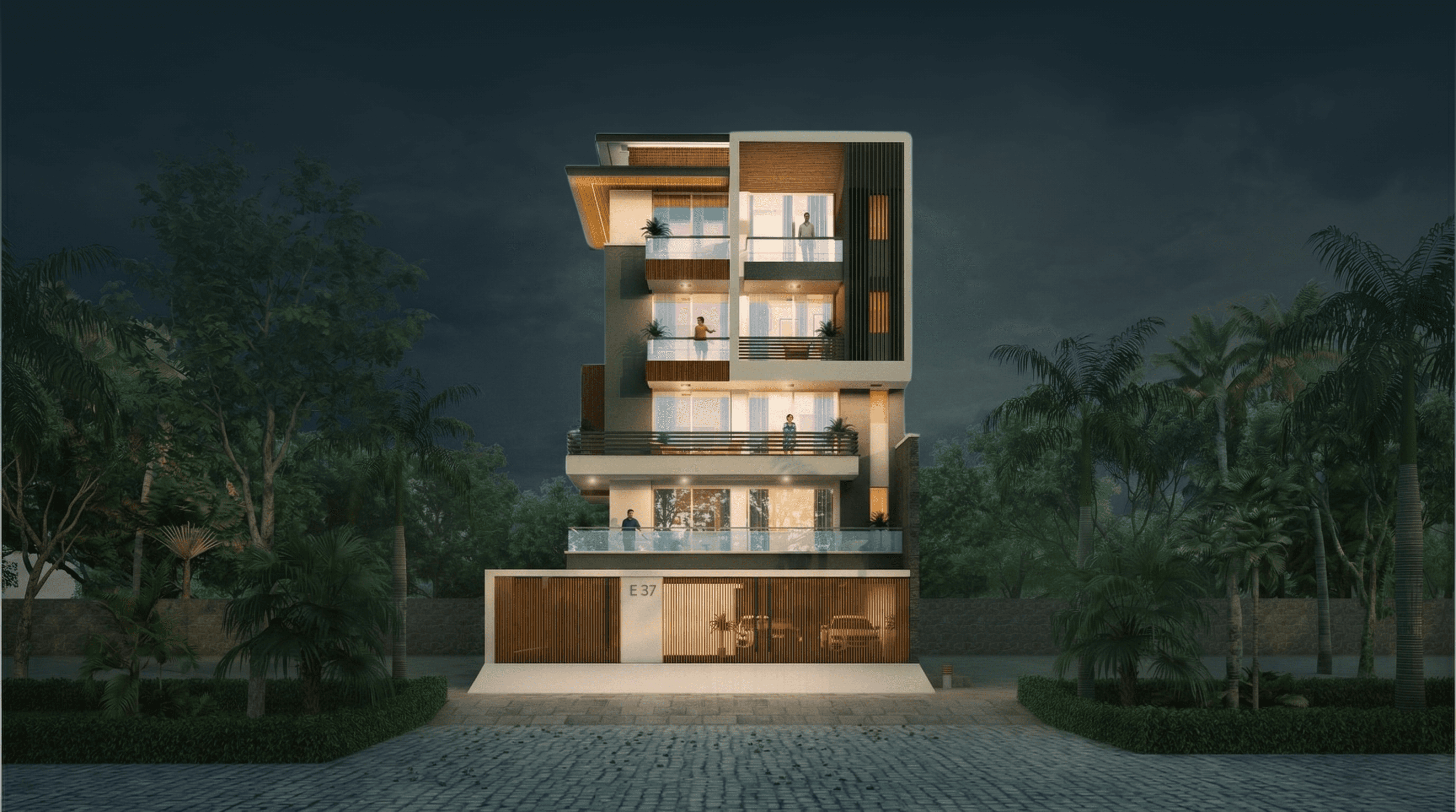 modern sculptural building with curved wooden exterior