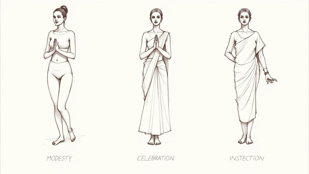 A person adorned in traditional attire poses for an Indian portrait, showcasing the cultural significance of styling.