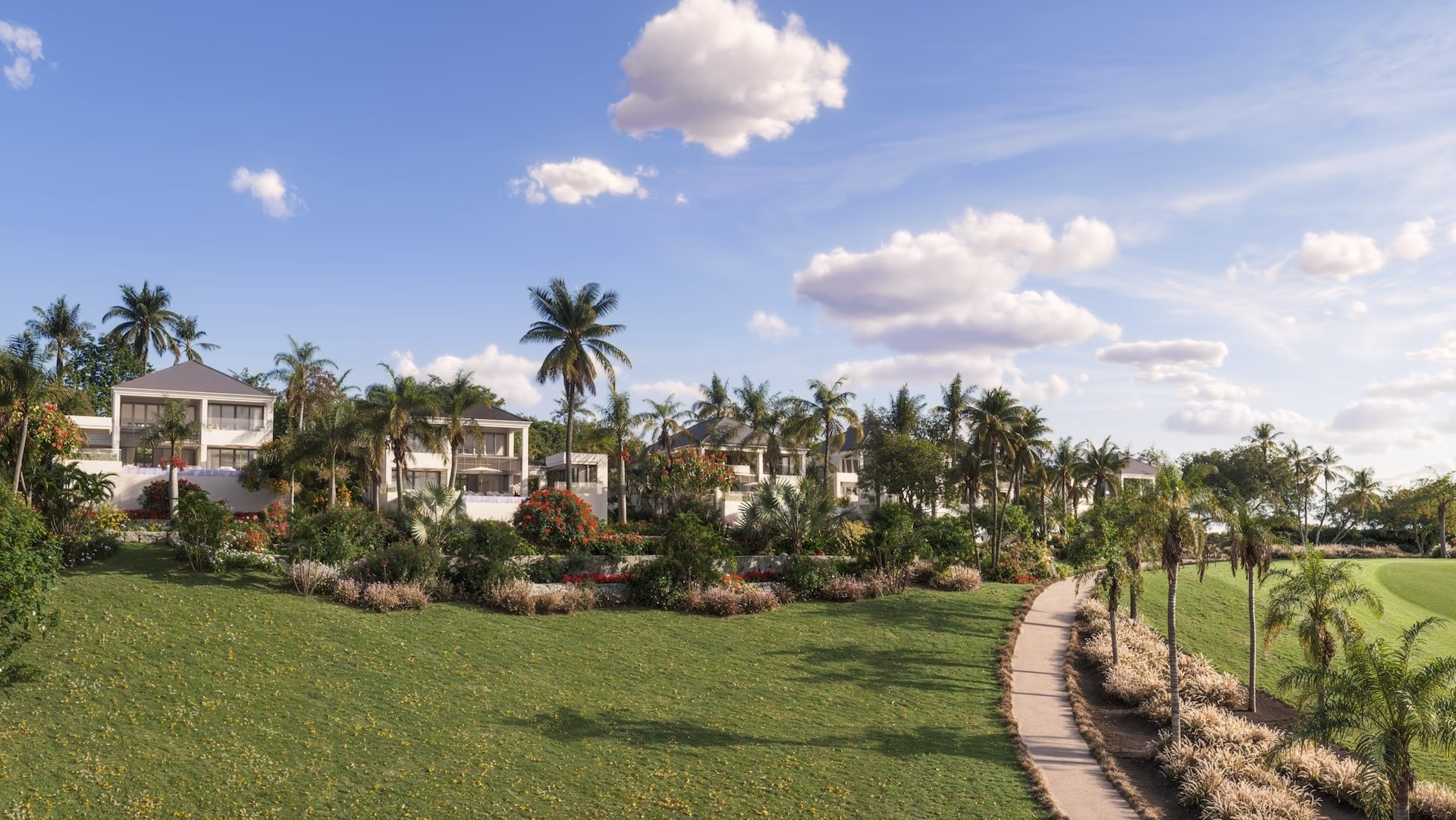Tropical garden and villa exterior
