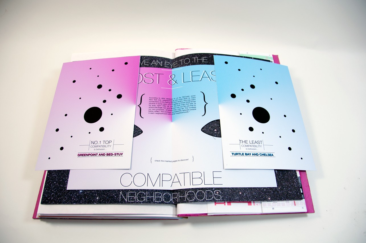 an opened book with one side having a gradient from pink to white, and the other side from blue to white