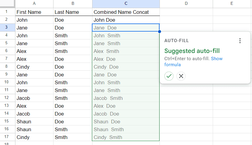 Google Sheets Autofill
