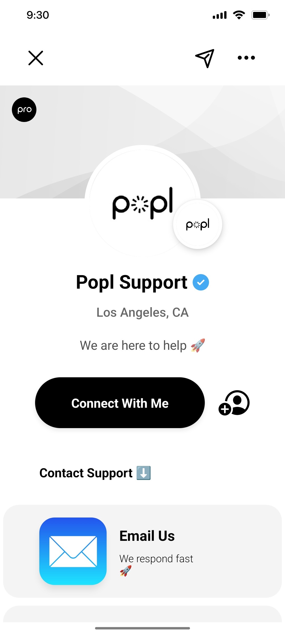 Popl Support Screen