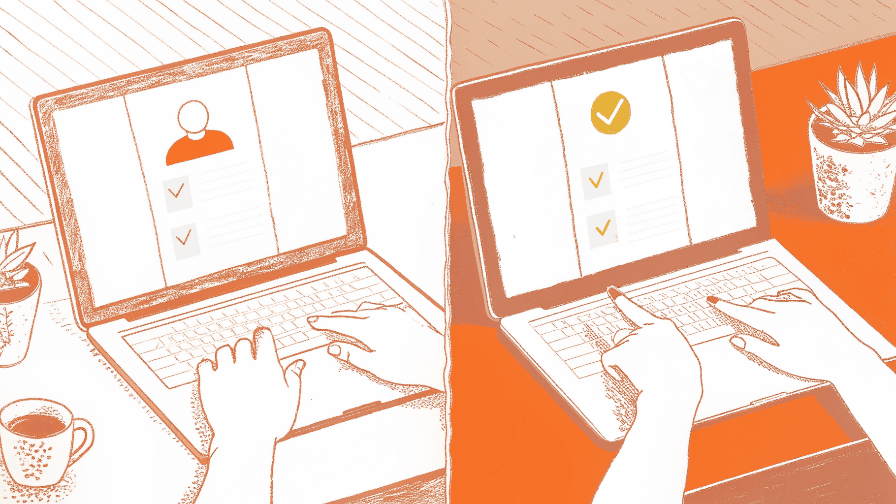 Hesitant hand over laptop transitions to confident claim form submission on state portal