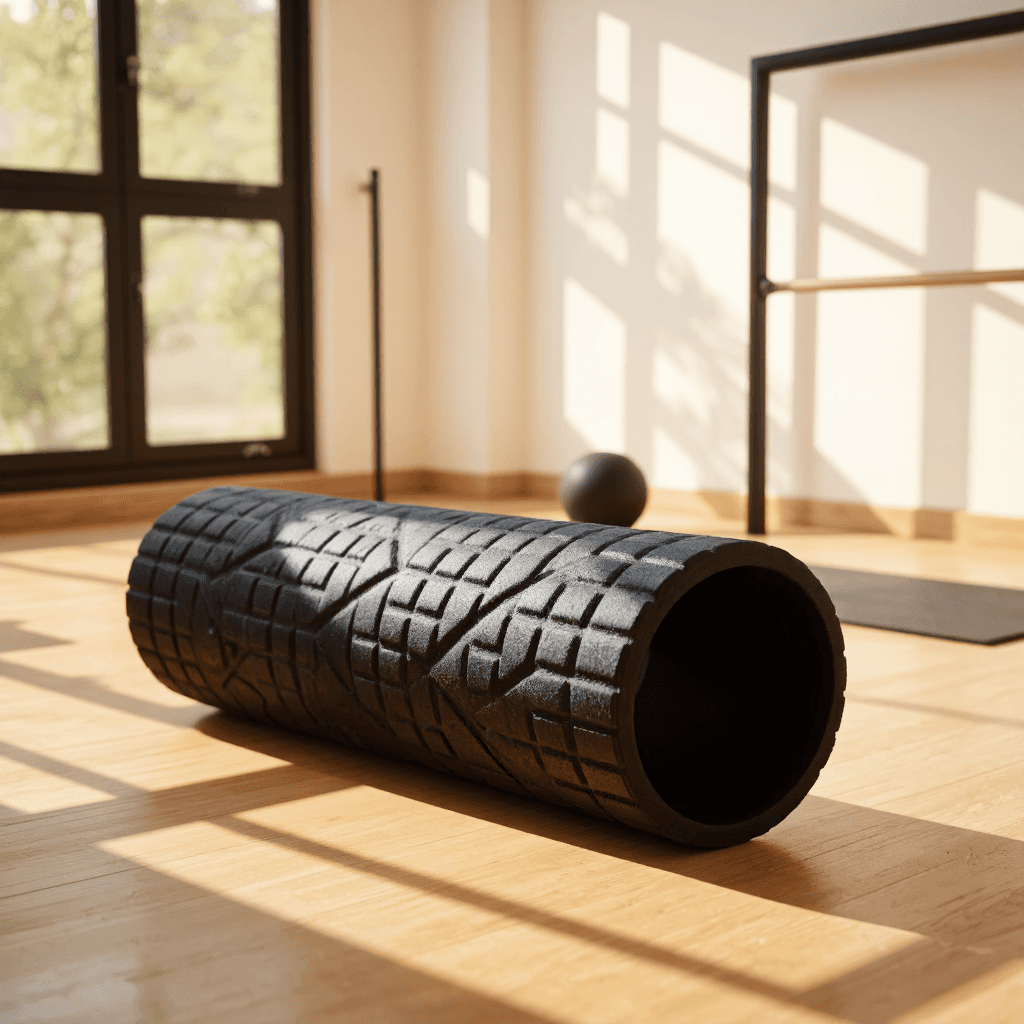 product photography of a textured grip handle for tools or sports equipment