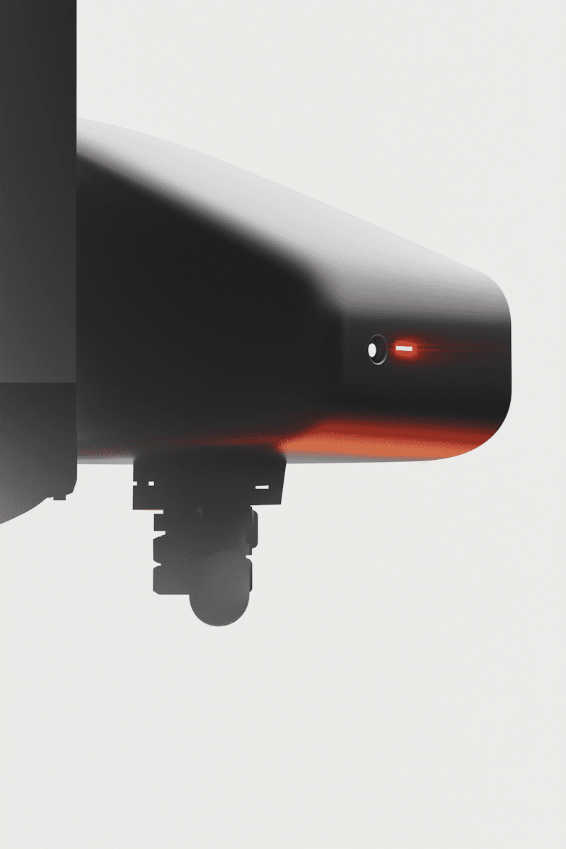 black device with glowing red light