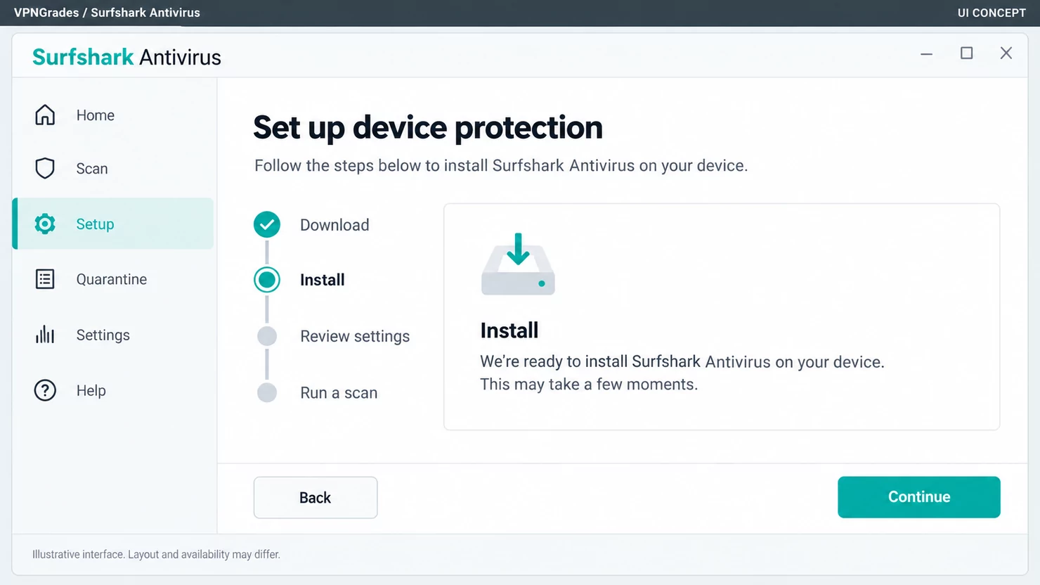 Surfshark Antivirus: an antivirus installer concept (illustration).