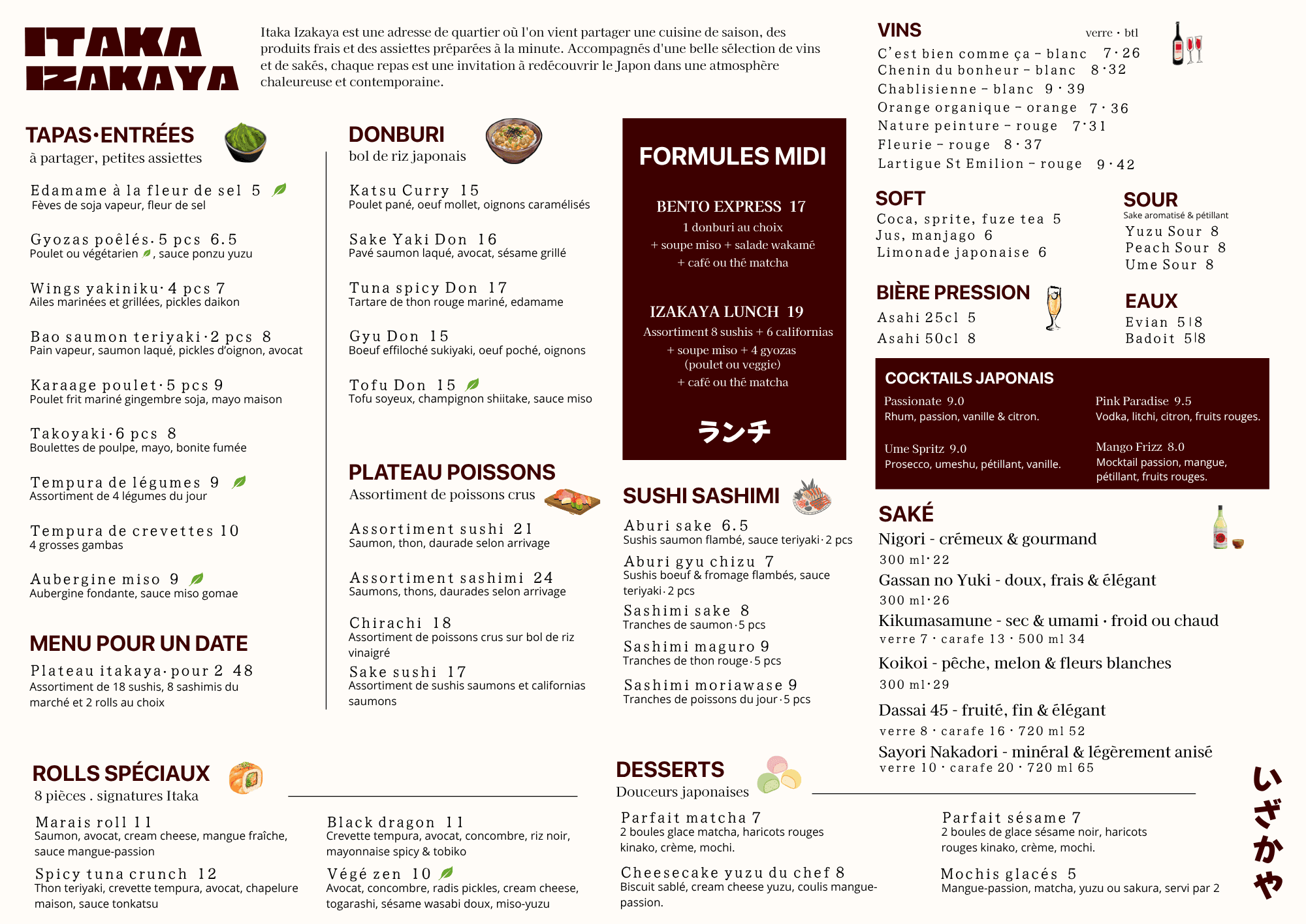 Menu Itaka Izakaya 2026