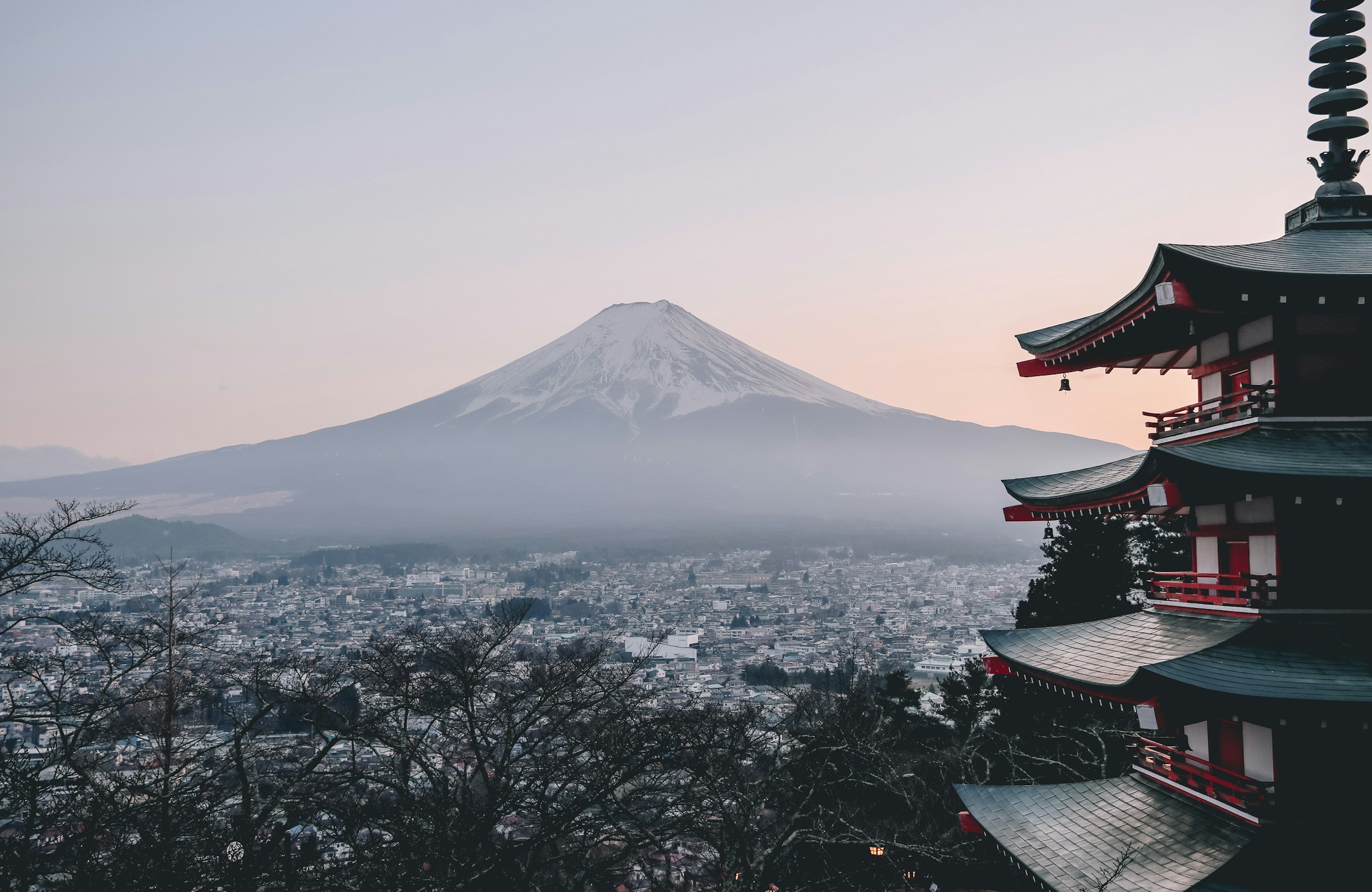 Chureito Pagoda with Mount Fuji behind it, Japan