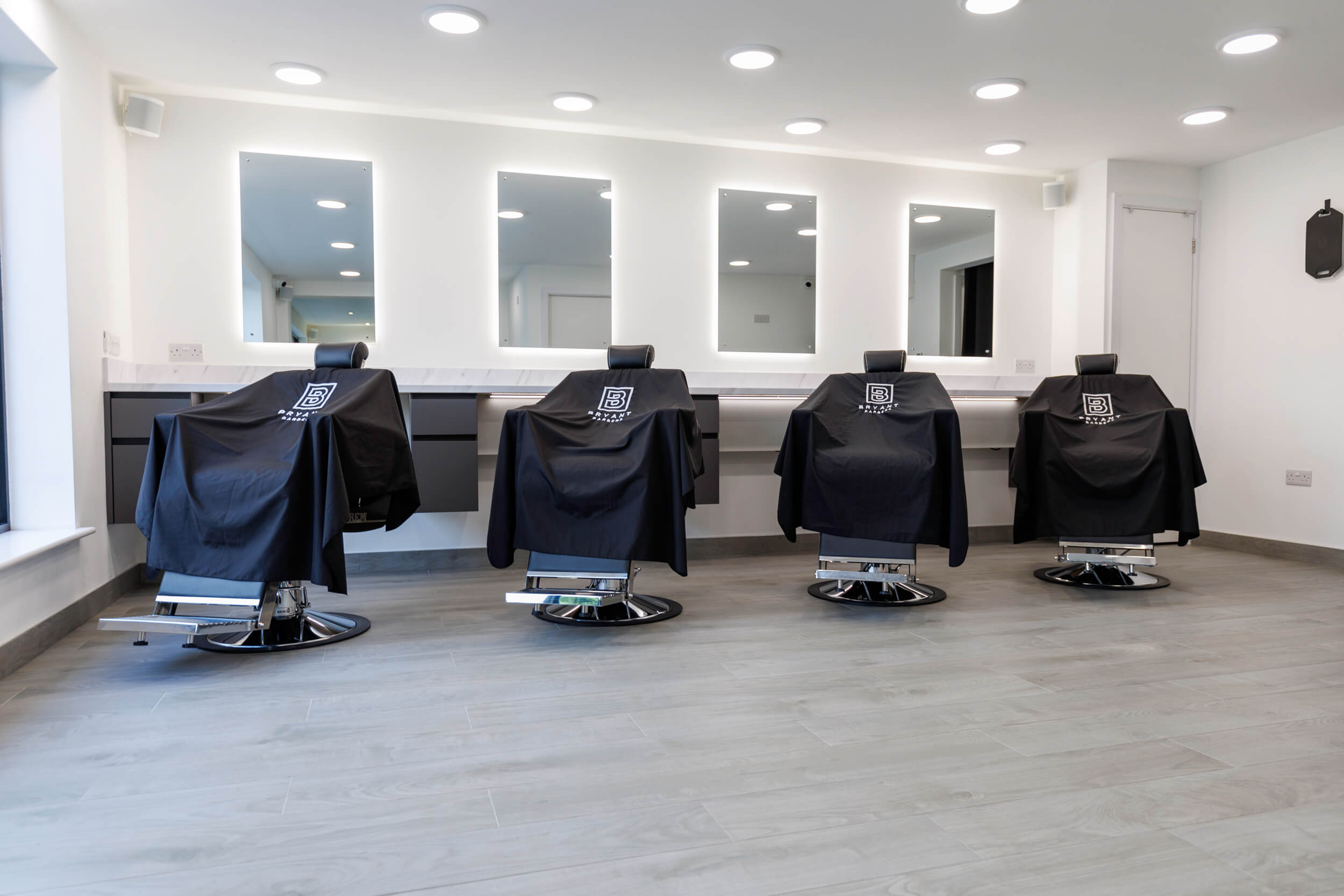 Empty chairs at Bryant Barbers