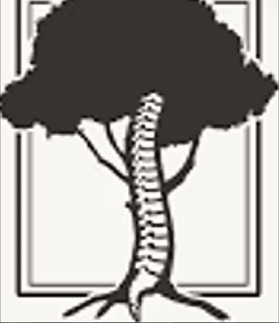 Collart Chiropractic logo image with tree with human spine trunk in black and white.