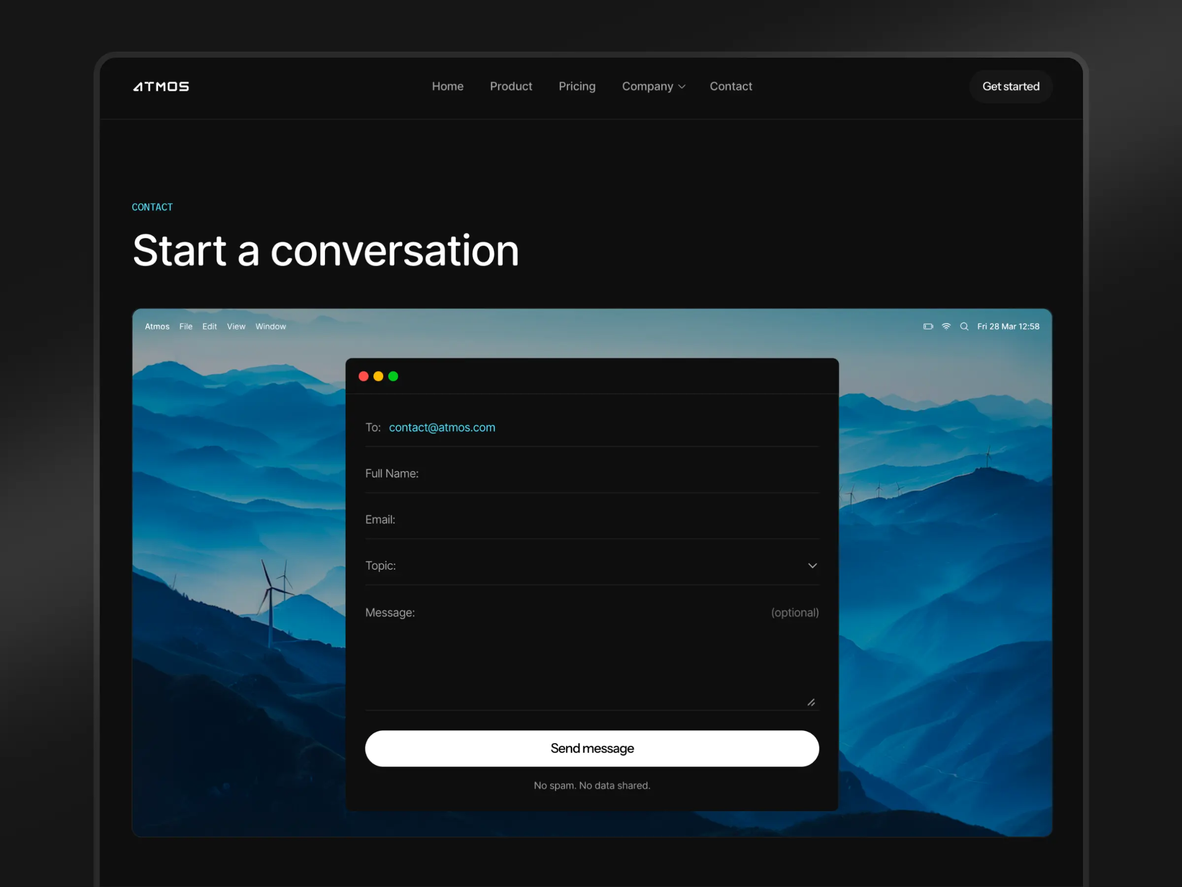 Dark interface design with contact form