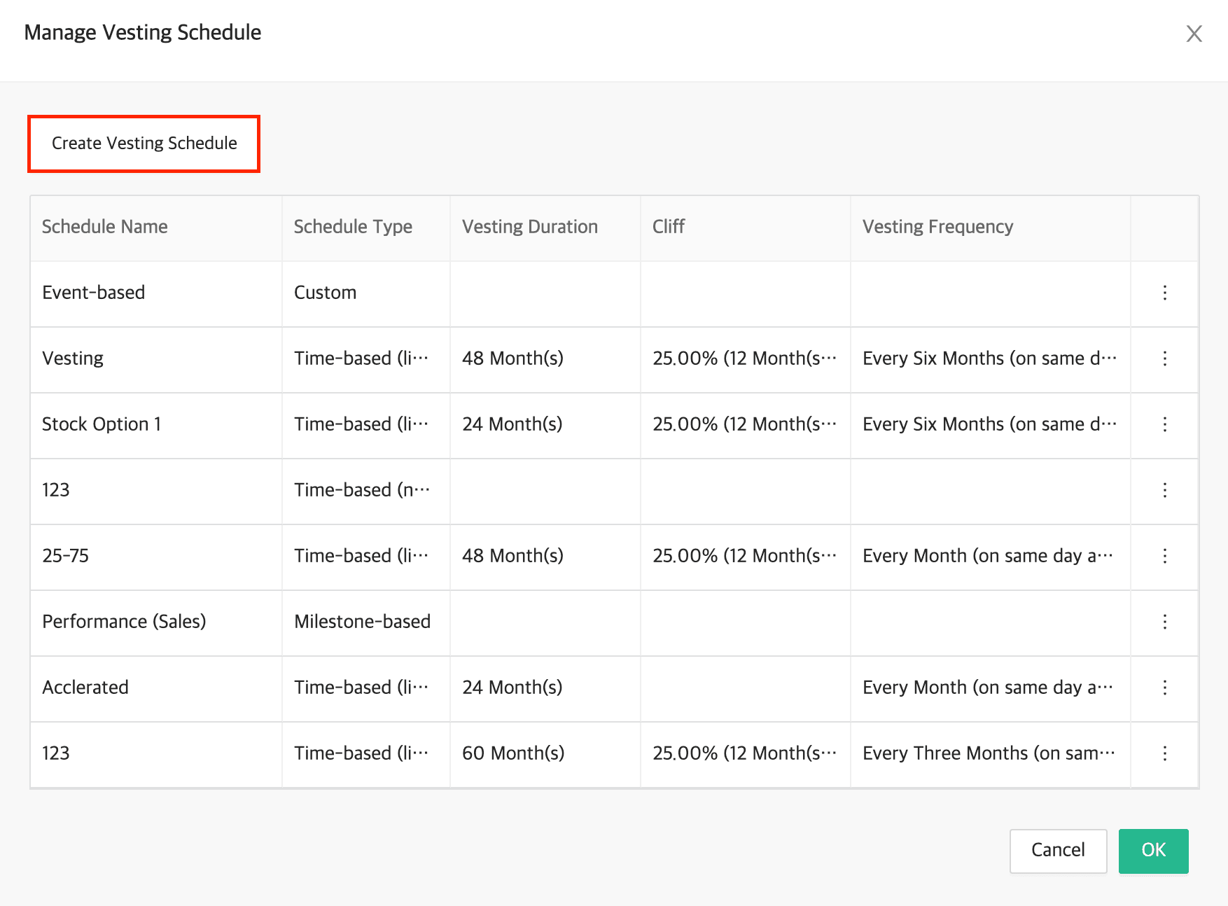 Create Vesting Schedule