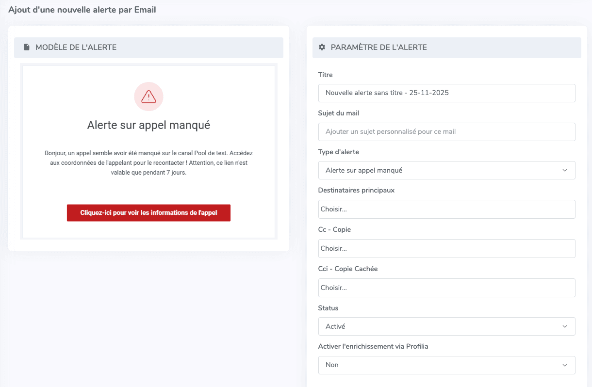 Configuration alertes