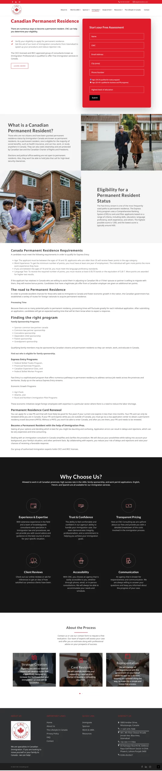 Canadian Permanent Residence Contact page for consultcnc website developed & designed by Dreams Agency Mississauga, Ontario