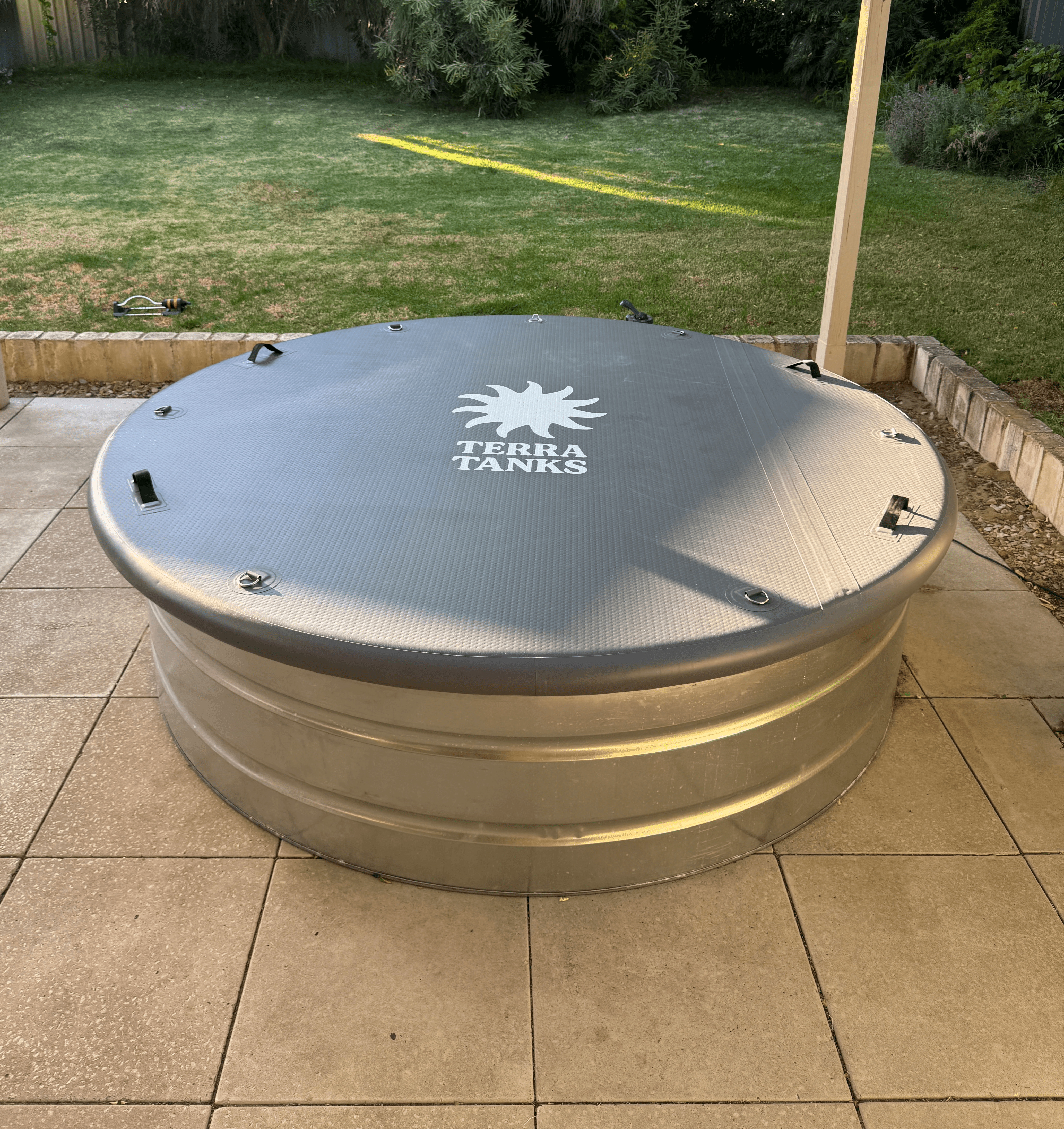 Stock Tank Pool Inflatable Hard Shell Premium Cover on 2.4m tank