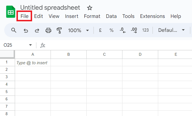 File Tab in Sheets