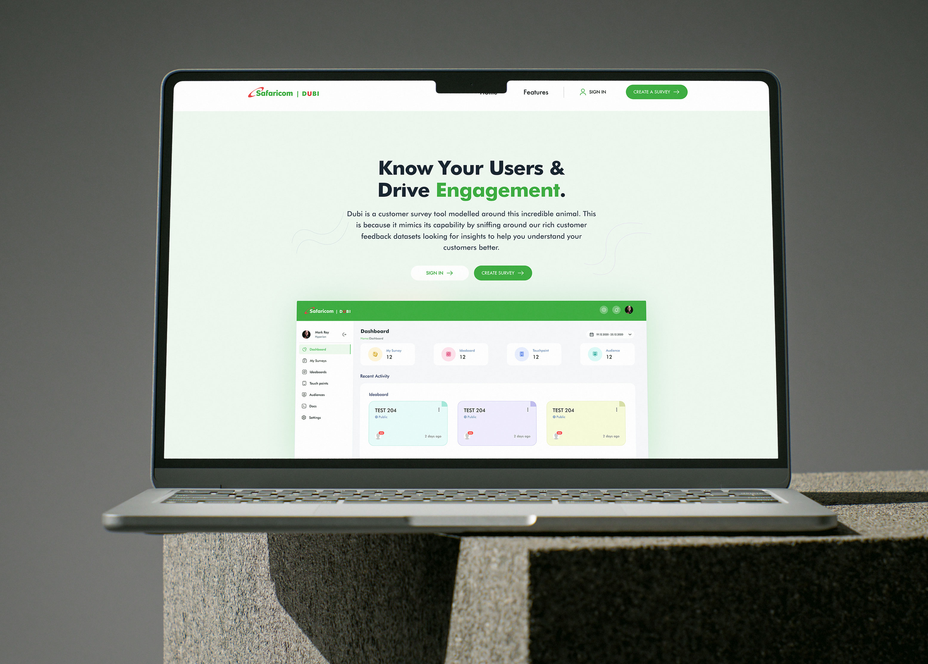 Clario dashboard showing balance, daily spending limit, savings plans, and real-time expense tracking in a modern interface.