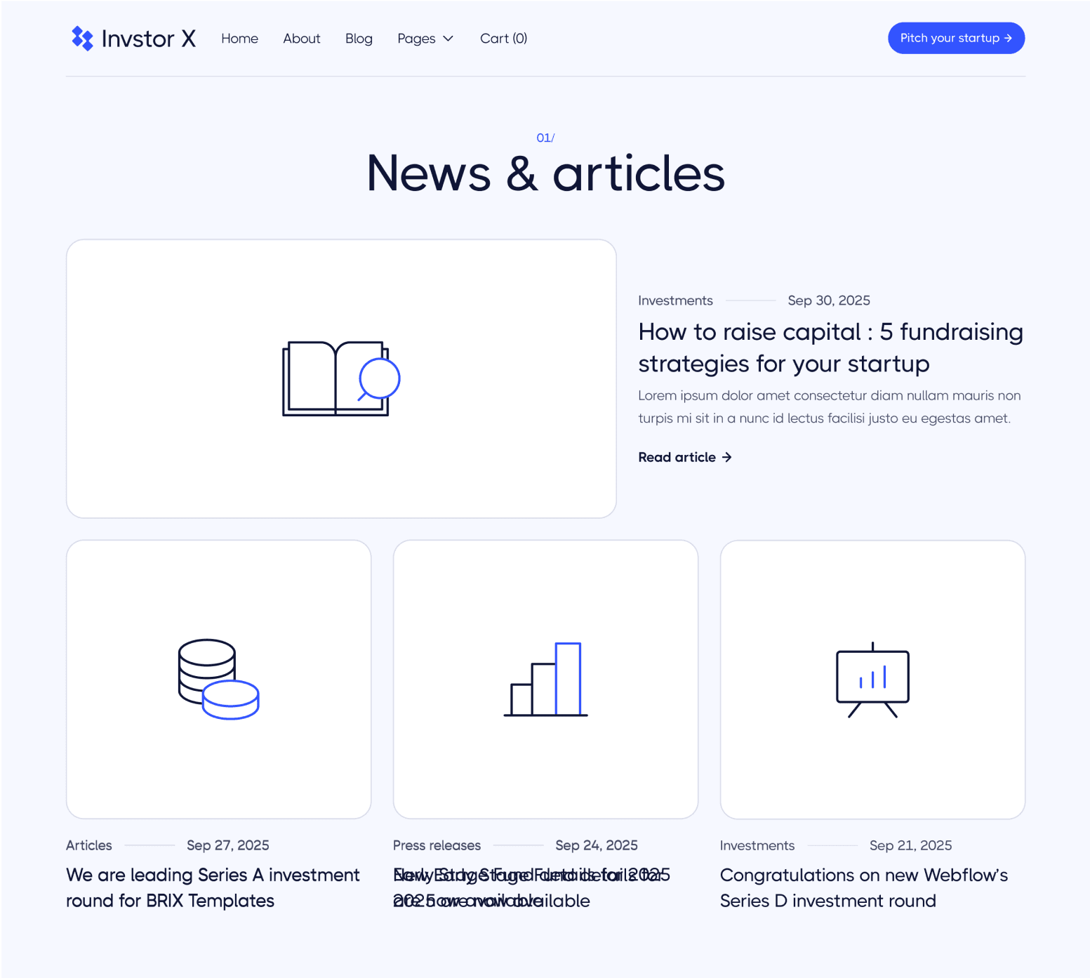 Invstor X - Blog V1 Main Page - Investment Firm Framer Template