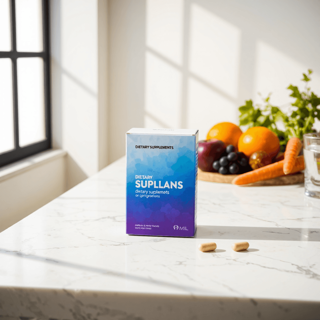 product photography of a box of dietary supplements