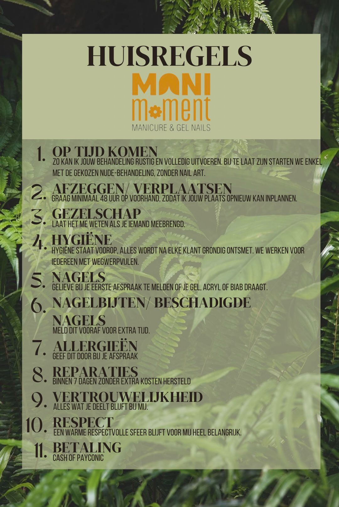 Huisregels Mani Moment