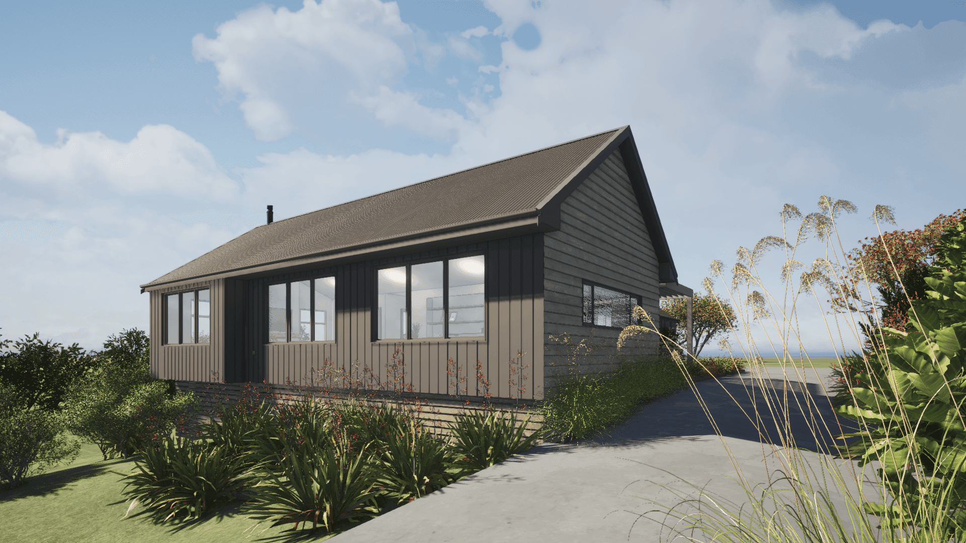 Architectural render of pitch roof house