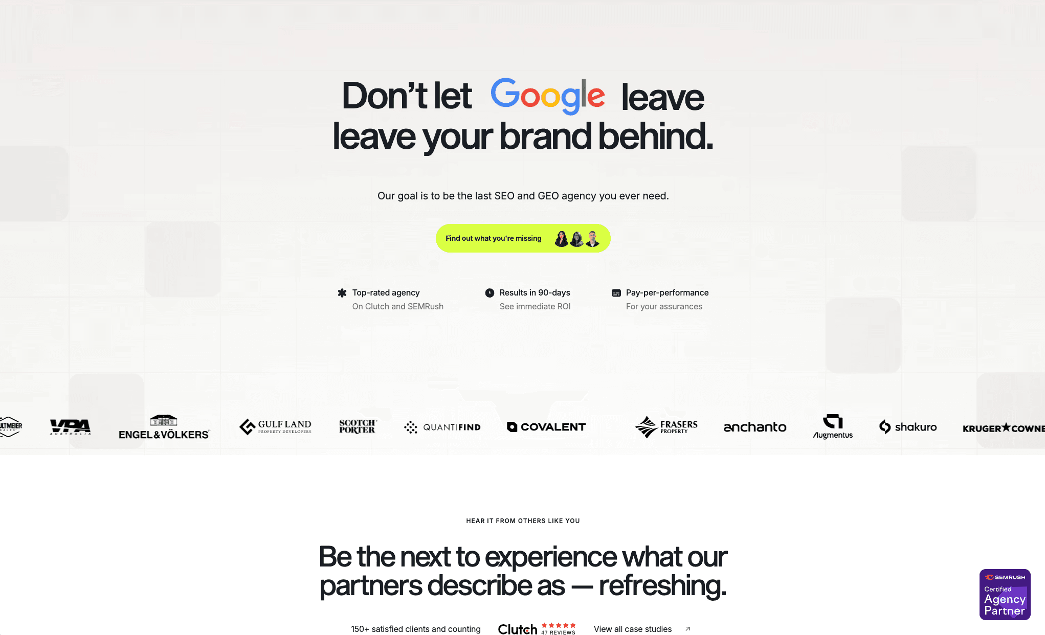 Website displaying Seo and GEO agency services