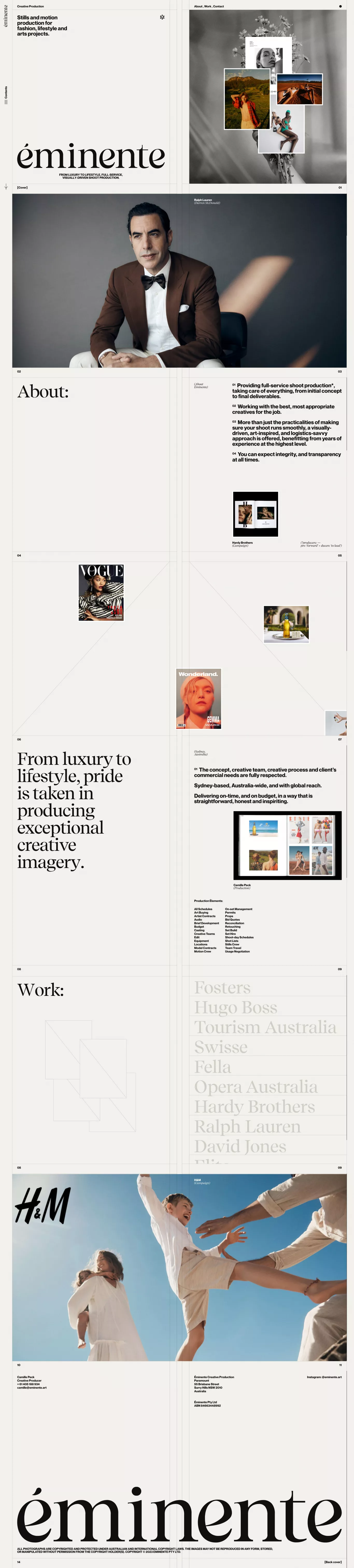 Eminente: Full-Service Shoot Prod. for F portfolio page screenshot showcasing Photography design