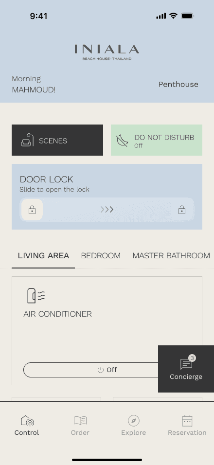 OneAvant Hotels & Properties dashboard showing web and mobile chat interfaces for guest management. The screen displays real-time conversations between guests and staff about room service and orders, alongside features like booking management, housekeeping coordination, and service tracking.