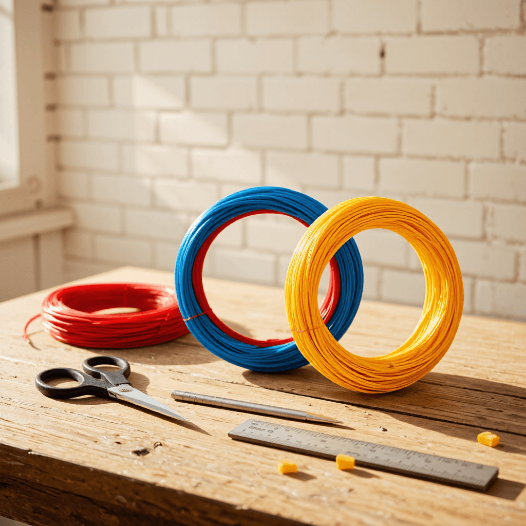product photography of set of colored plastic wires for electrical or crafting use