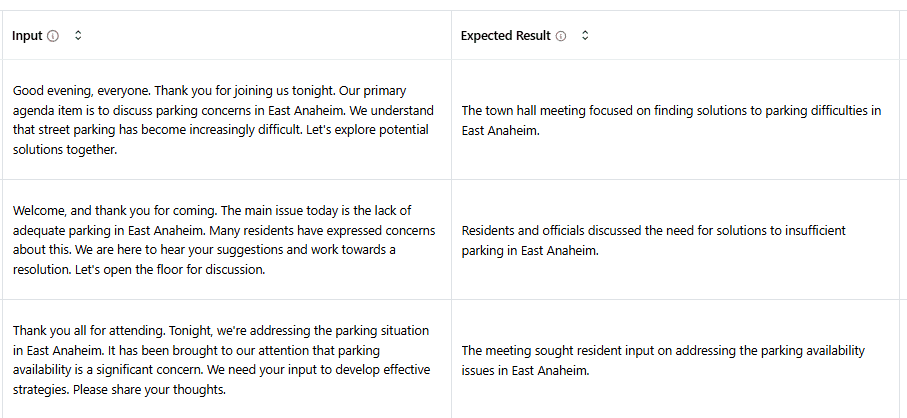 Synthetic data of town hall meeting notes, generated for testing a meeting summarizer LLM. 