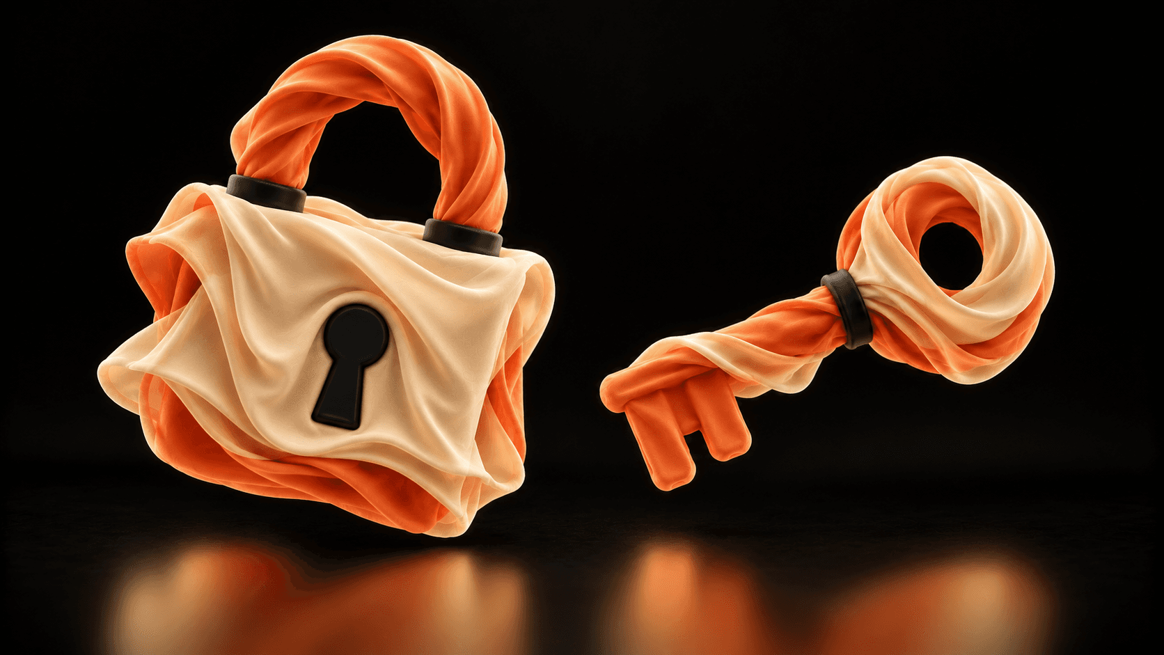 A separate cloth padlock and key represent granting access to the correct application.