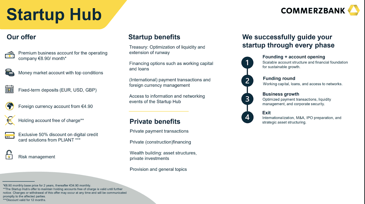 Commerzbank Startup Hub banking support for startups
