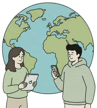 Two guys looking into their personal devices