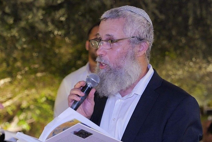 Rabbi Tamir Granot officiates at the wedding of his late son’s ex-fiancée in Caesarea on Aug. 11, 2025. Credit: Courtesy of Granot family.
