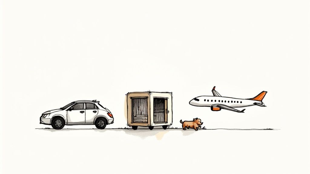 A dog looking out of a car window during a road trip.