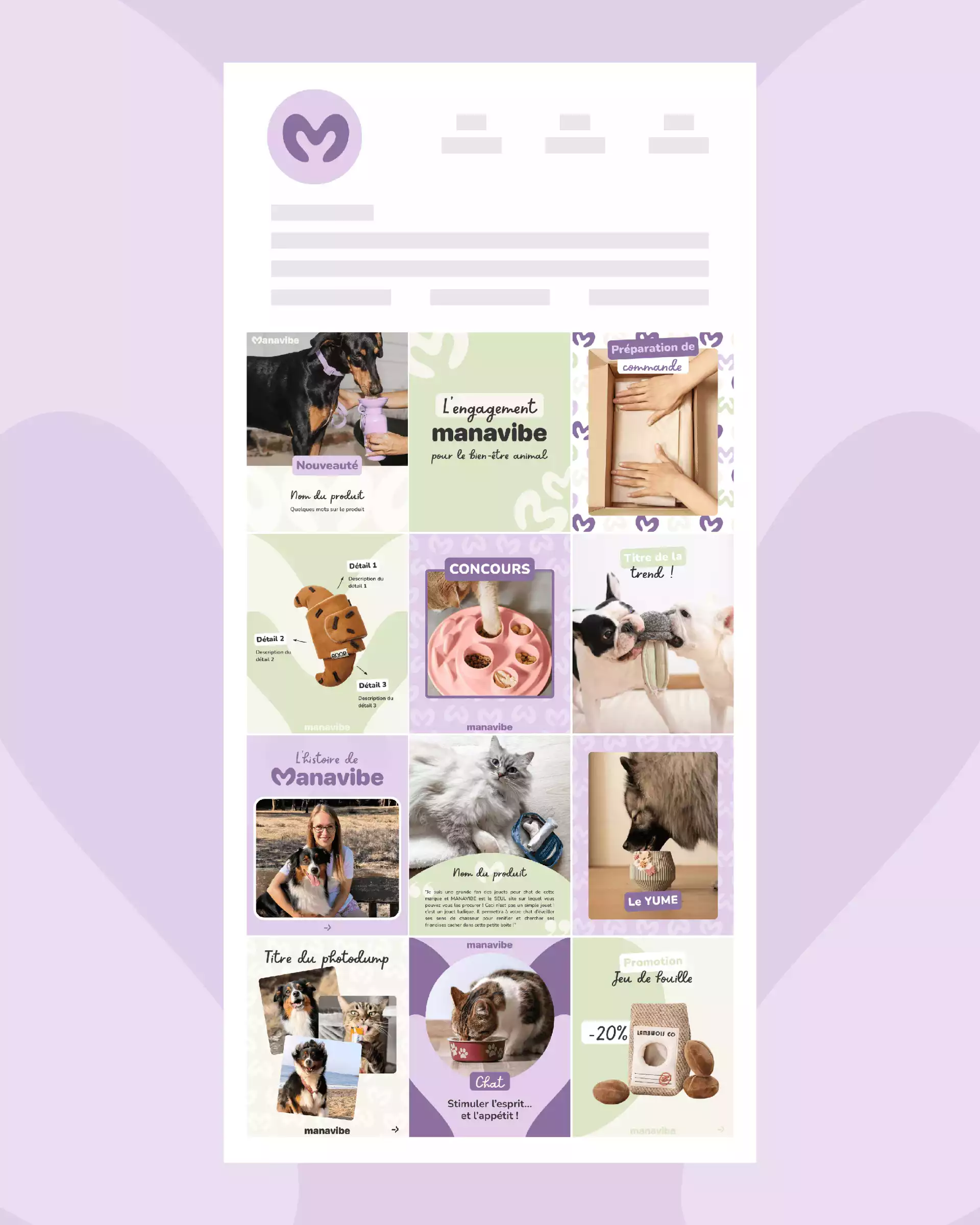 Templates réseaux sociaux personnalisés pour Manavibe créés par Coralie De Almeida