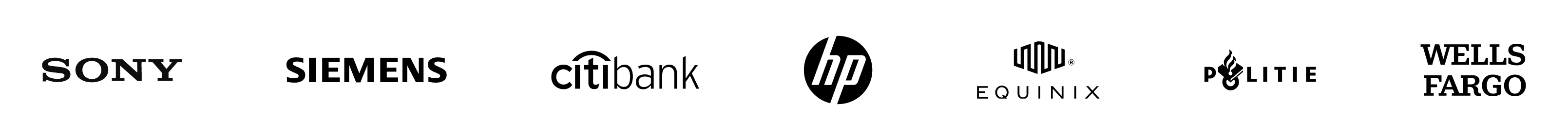 Logo của các công ty khác nhau bao gồm Sony, Citibank, HP, Equinix và Wells Fargo được hiển thị theo bố cục ngang.