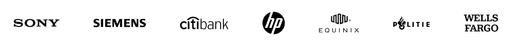 Logos of various companies including Sony, Citibank, HP, Equinix, and Wells Fargo displayed in a horizontal arrangement.