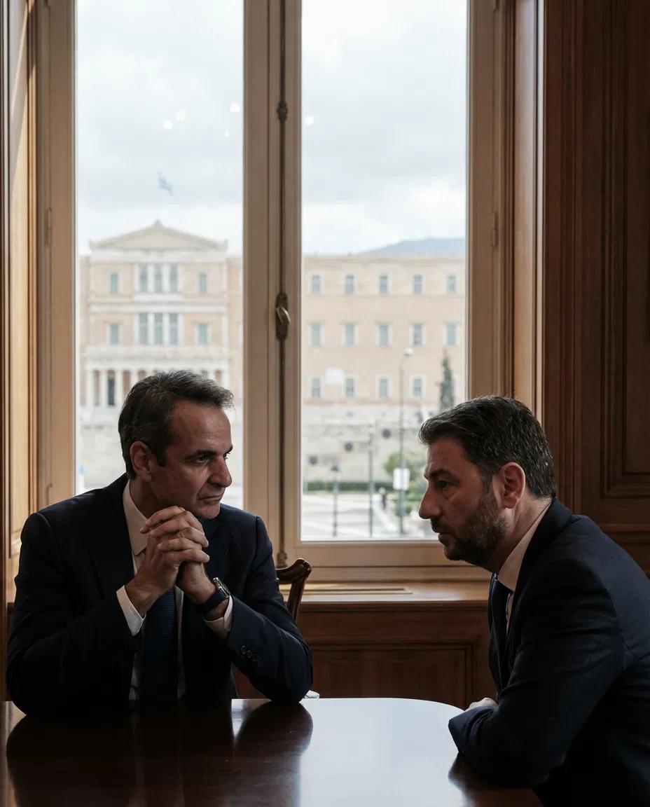 Kyriakos Mitsotakis and Nikos Androulakis during a period of heightened political tension.