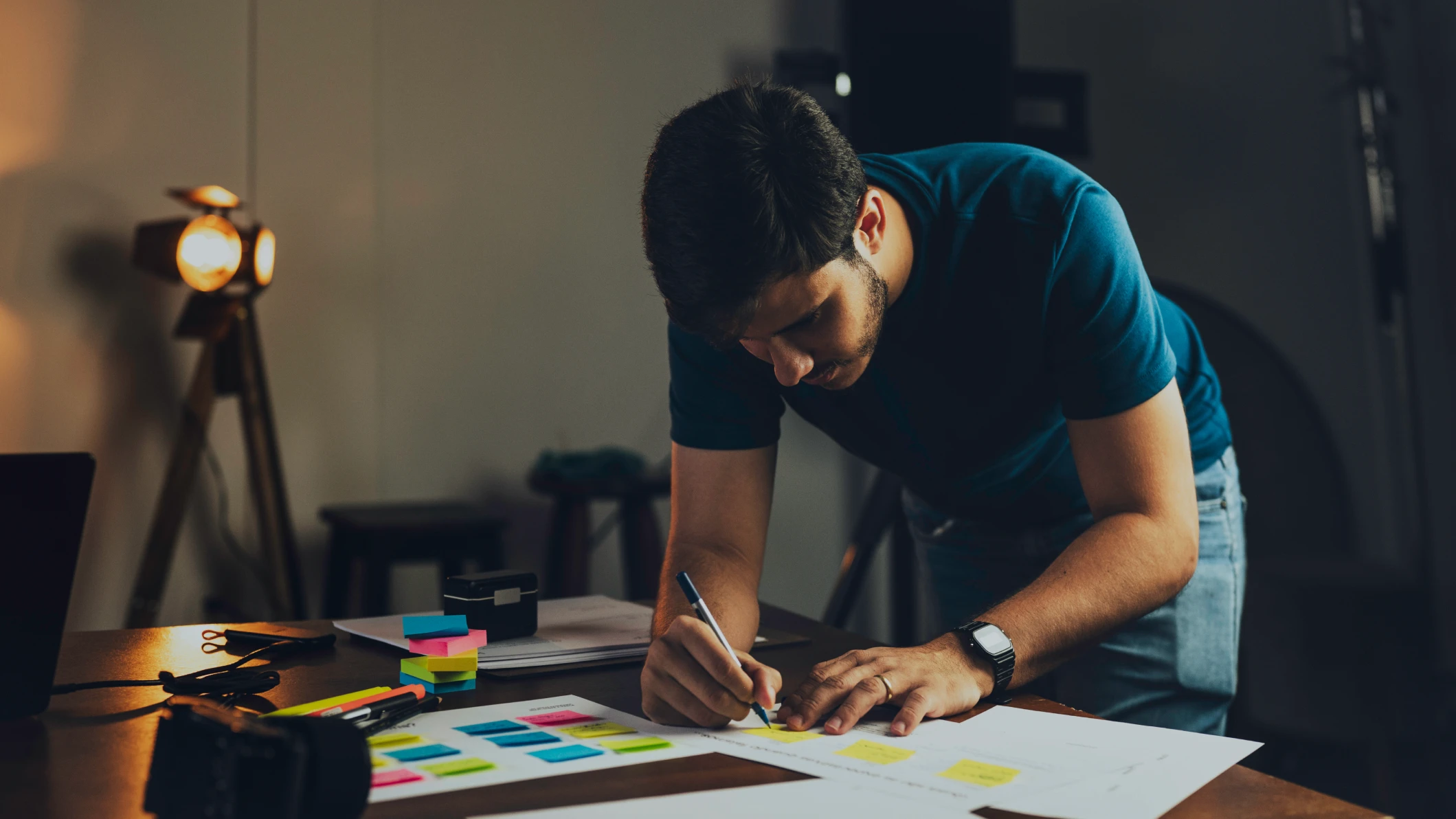 Modern brick and glass building reflecting the blue sky, with pedestrians and cyclists moving through a sunlit urban plaza, creating dynamic motion blur effects.