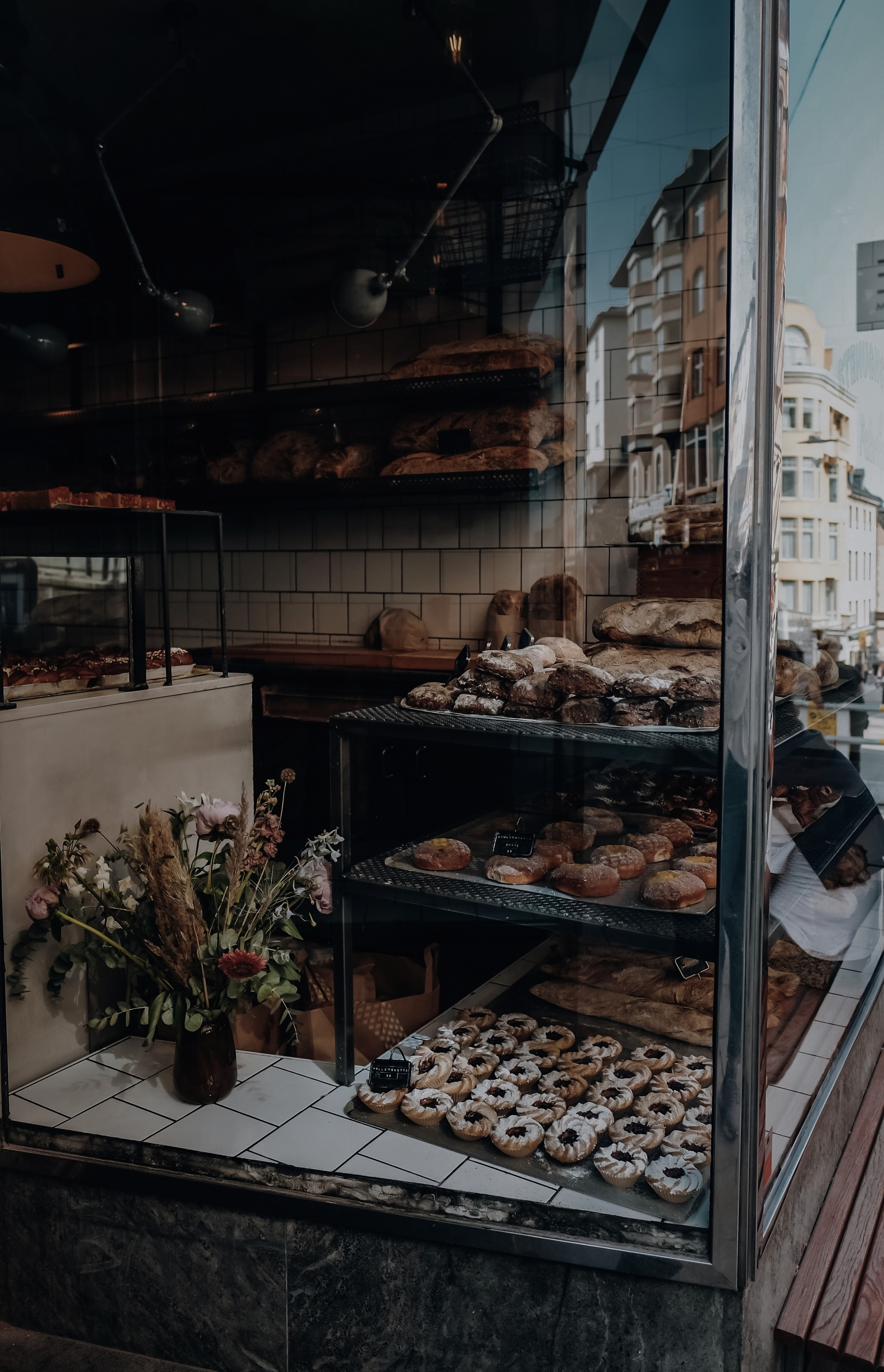 black and gray metal framed glass display counter