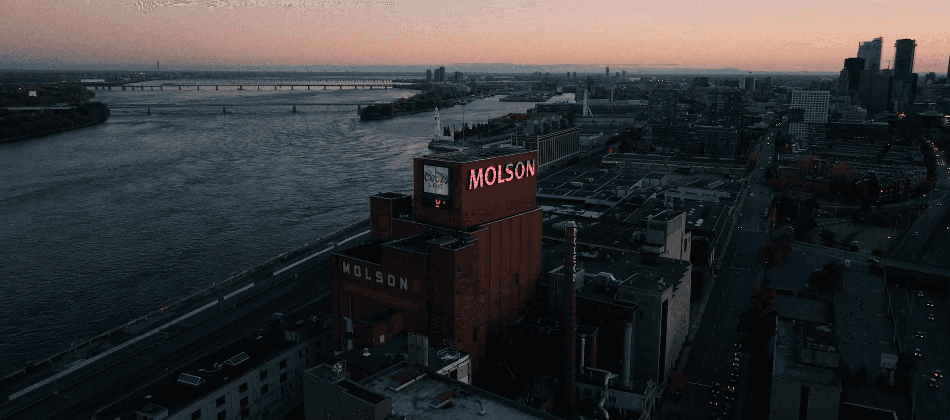 aerial view of the Molson building in Montreal