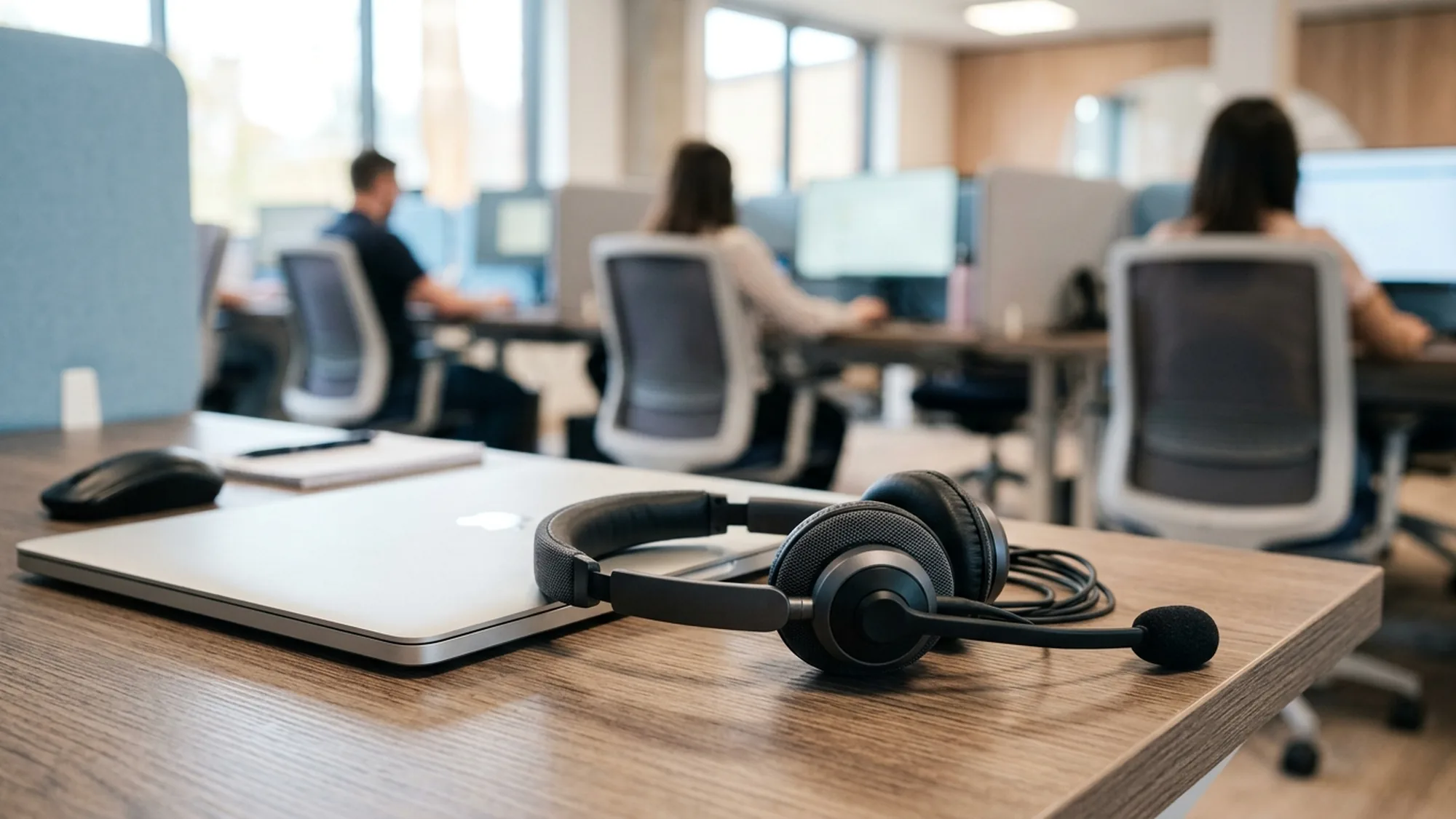 Profesjonelt støydempende headset hos en outsourcet kundestøtteagent