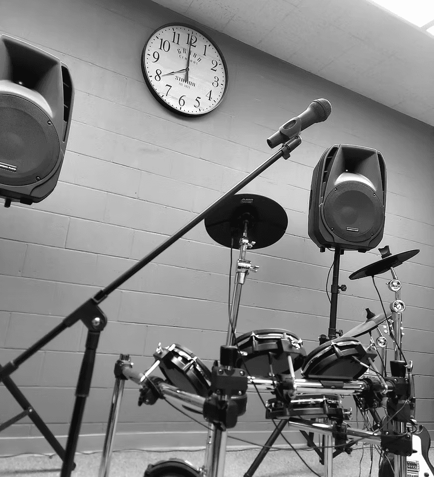 music studio showcasing the rental equipment and setup.