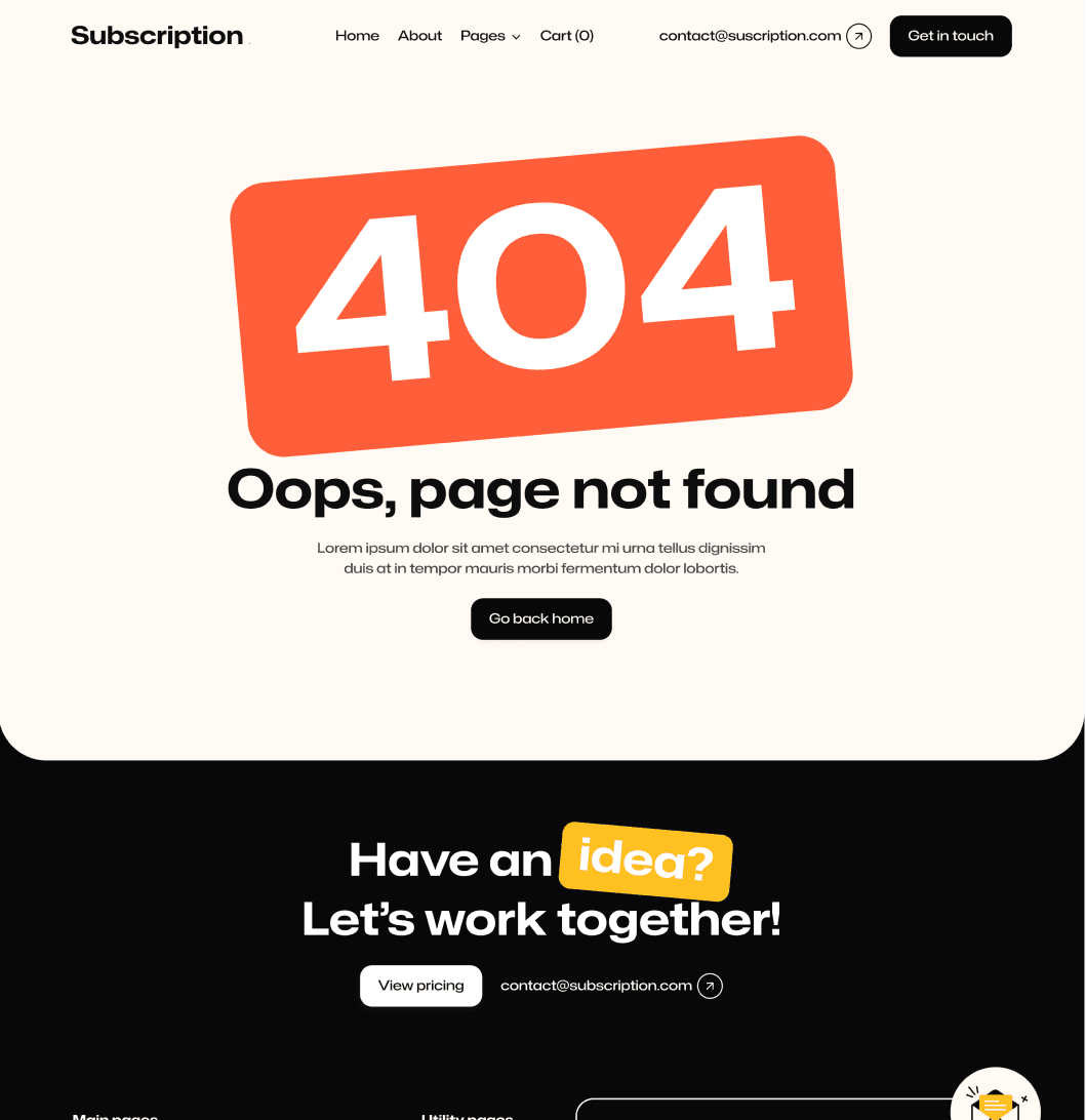Subscription X - 404 Not Found Page - Design Subscription Agency Framer Template