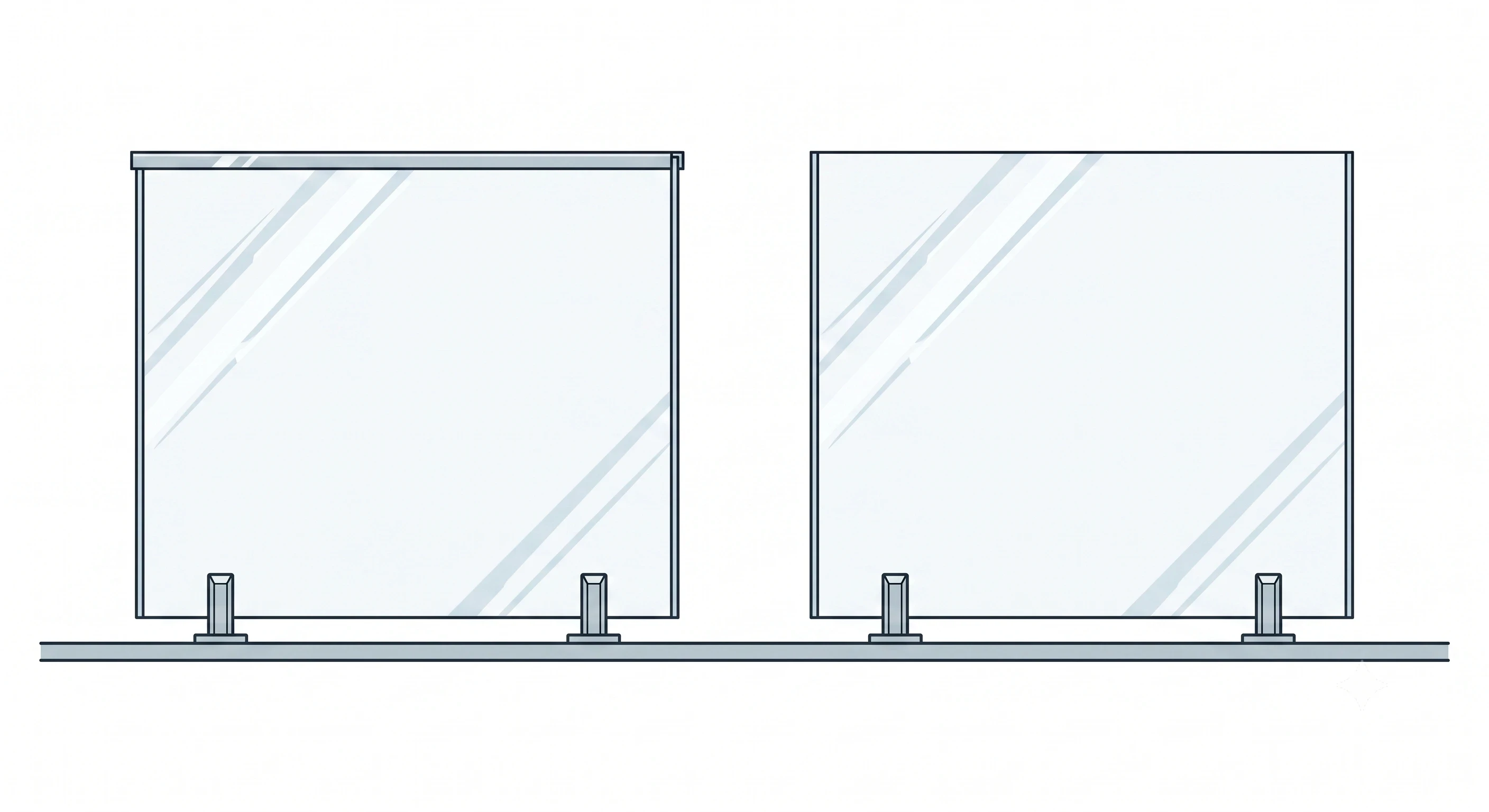 Diagram comparing a glass guard with a continuous top cap against a topless glass guard