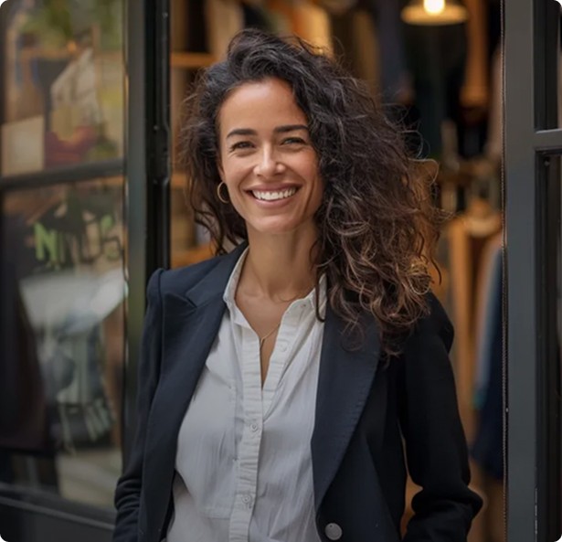Femme en costard souriant